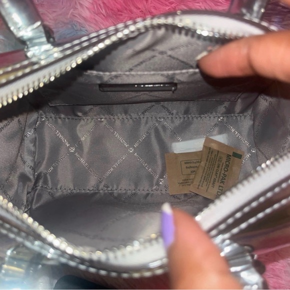 Michael Kors Metallic Silver Mini Satchel Crossbody Bag NWT w/ Strap - Picture 8 of 8